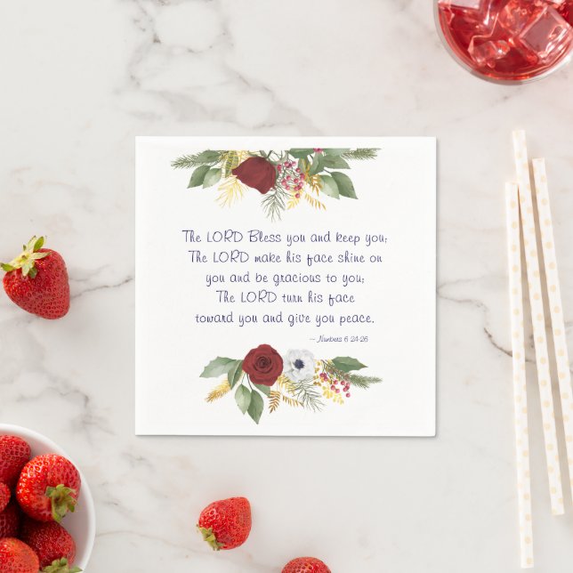 Der Herr segne Sie die Rote Rose Verse Serviette (Beispiel)