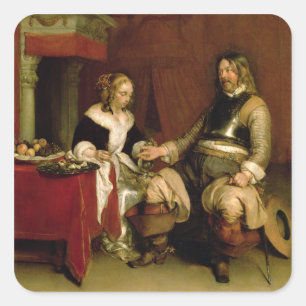 Der Herr-Soldat (Öl auf Leinwand) Quadratischer Aufkleber