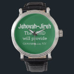 Der Herr wird die Bibel Verse Dunkelgrün zur Verfü Armbanduhr<br><div class="desc">Diese wunderschöne Uhr zeigt einen der Namen Gottes,  Jehovah-Jireh,  was bedeutet,  dass der Herr bereit ist,  zusammen mit dem begleitenden Bibelvers aus dem Buch der Genesis.</div>
