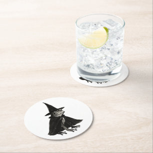 Der Hexenfrosch – Tuschepinsel-Halloween-Design au Runder Pappuntersetzer