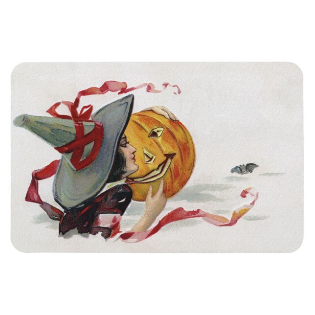 Der Hexenkuss: eine Kürbislaterne zu Halloween Magnet (Horizontal)