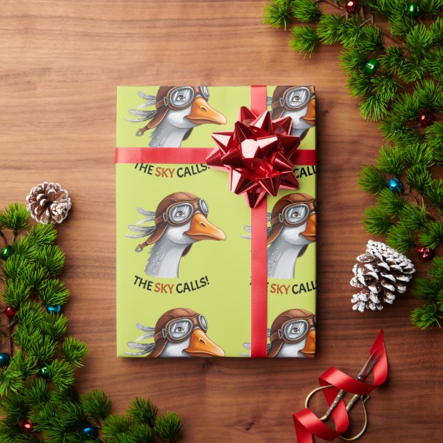 Der Himmel ruft! Lustiger Pilot Gans Geschenkpapier (Feiertagsgeschenk)