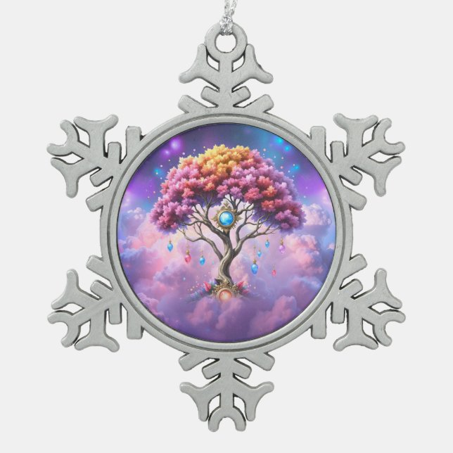 Der Himmelsbaum des Werdens. Schneeflocken Zinn-Ornament (Vorderseite)