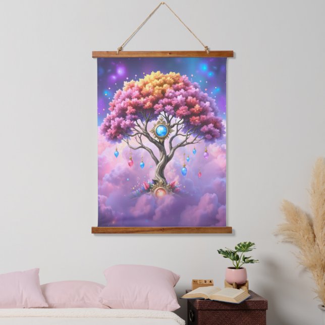 Der Himmelsbaum des Werdens. Wandteppich Mit Holzrahmen (Schlafzimmer)