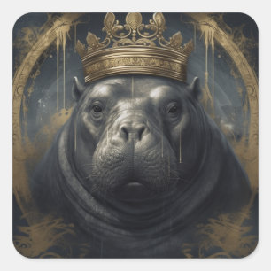 Der Hippo-König Quadratischer Aufkleber