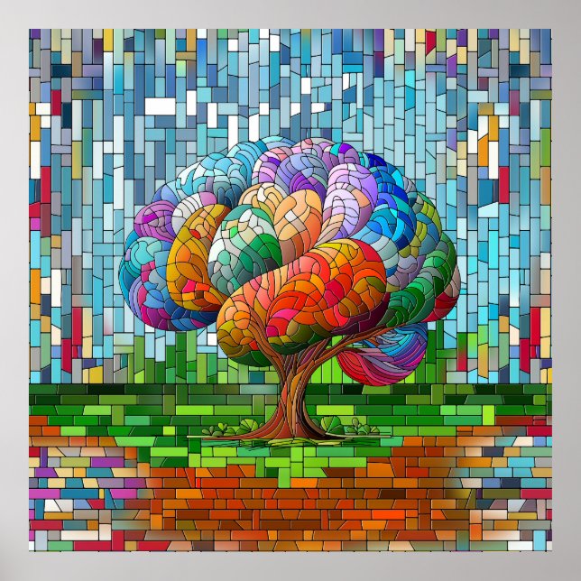 Der Hirnbaum farbenfrohe Mosaik Poster (Vorne)