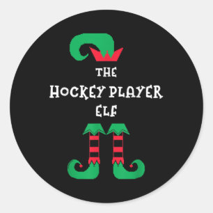 Der Hockeyspieler-Elf-Christmas-Eishockey-Xmas-Ho Runder Aufkleber
