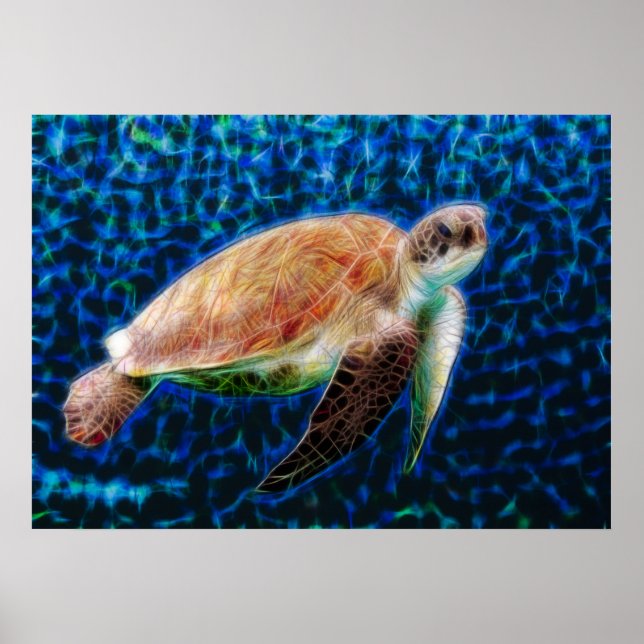 Der Honu des grünen Meeresschildkröten auf blauem  Poster (Vorne)