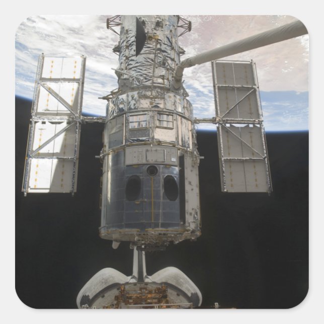 Der Hubble-Weltraumteleskop Space Shuttle Atlant Quadratischer Aufkleber (Vorderseite)