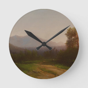 Der Hudson-Landschaft, c.1860-5 (Öl auf Leinwand) Runde Wanduhr