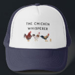 Der Hühnerflüsterer Truckerkappe<br><div class="desc">Funny tracker hat Design für Hühnerliebhaber und Bauer mit Aquarellbild von Hühnern und ein Küken mit einem Text,  der "das Hühnerflüster" sagt</div>
