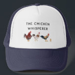 Der Hühnerflüsterer Truckerkappe<br><div class="desc">Funny tracker hat Design für Hühnerliebhaber und Bauer mit Aquarellbild von Hühnern und ein Küken mit einem Text, der "das Hühnerflüster" sagt</div>
