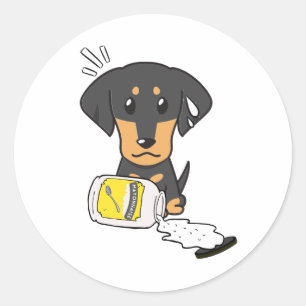 Der Hund der Dackel hat Mayonnaise verschüttet Runder Aufkleber