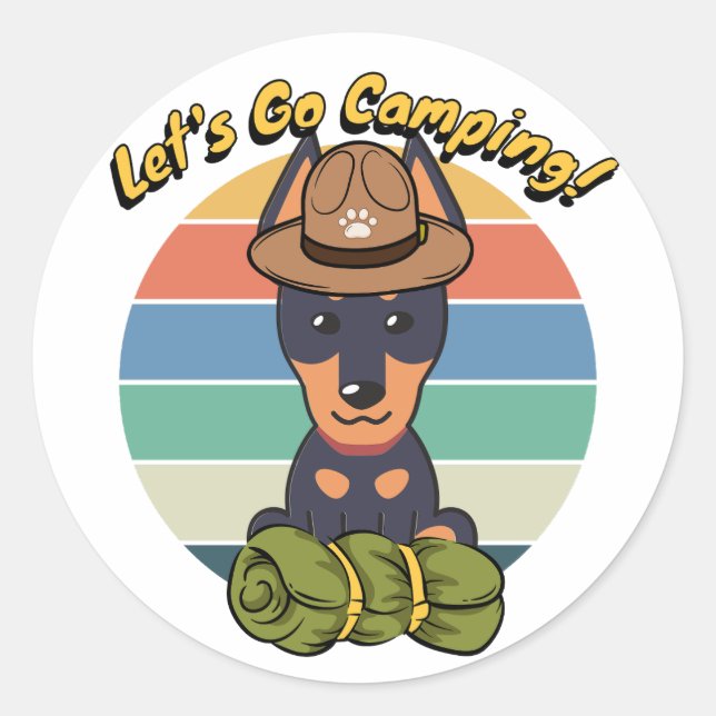 Der Hund der Funny Guard will Camping zu gehen Runder Aufkleber (Vorderseite)