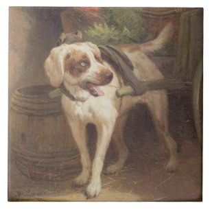 Der Hund des Lebensmittelhändlers (Öl auf Platte) Fliese