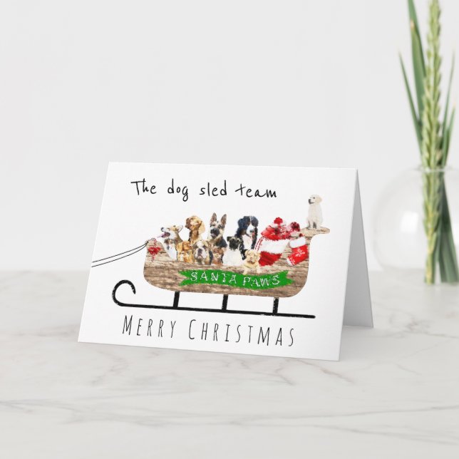 Der Hund hat das Team in Santa Sleigh Aquarell ges Karte (Vorderseite)