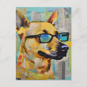 Der Hund in der Brillenkollage-Postkarte Postkarte