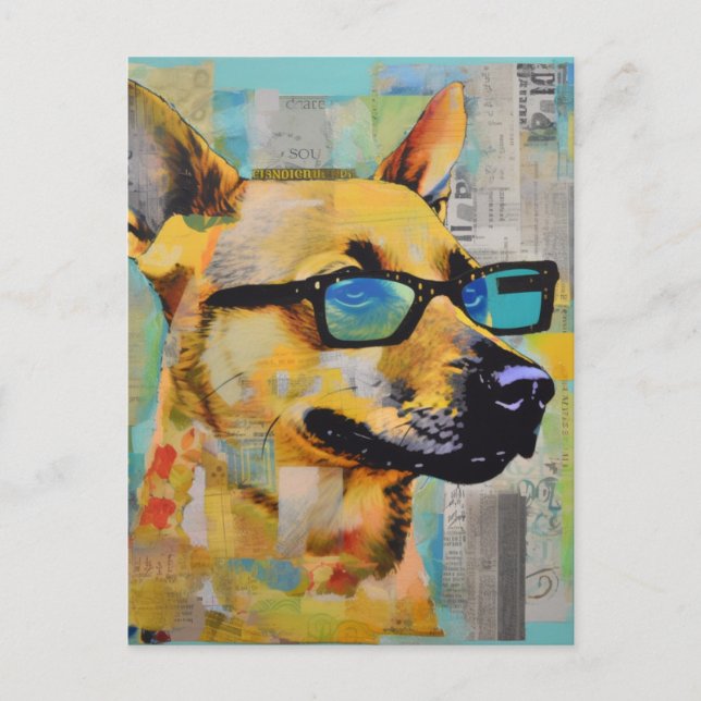 Der Hund in der Brillenkollage-Postkarte Postkarte (Vorderseite)
