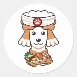 Der Hund ist ein Sushi-Koch Runder Aufkleber