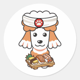 Der Hund ist ein Sushi-Koch Runder Aufkleber