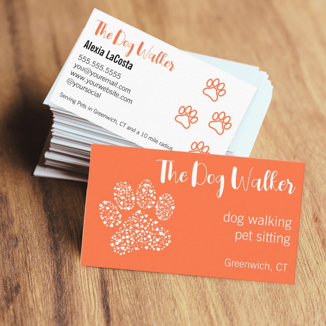 Der Hund-Walker-Spaß strahlt modern Beruflich Visitenkarte (The Dog Walker paw print business cards )