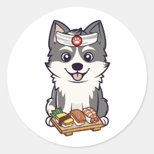 Der Husky-Hund ist ein Sushi-Koch Runder Aufkleber