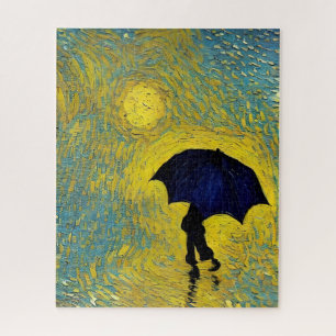 Der Impressionist braucht Schirm am sonnigen gelbe