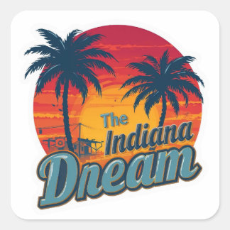 Der Indiana Traum Retro Sonnenuntergang Palmen Quadratischer Aufkleber