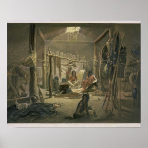 Der Innenraum der Hütte eines Mandan Leiters, Poster