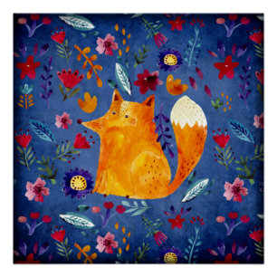 Der intelligente Fuchs im Blumengarten Poster