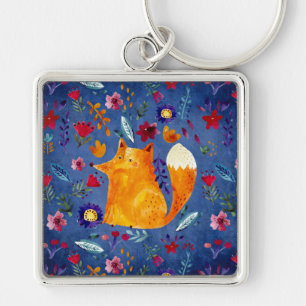 Der intelligente Fuchs im Blumengarten Schlüsselanhänger