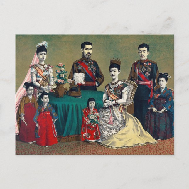 Der japanische Kaiser Meiji und die kaiserliche Fa Postkarte (Vorderseite)