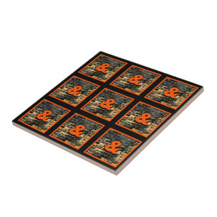 Der Joiner Ampersand in Orange und Schwarz Kariert Fliese