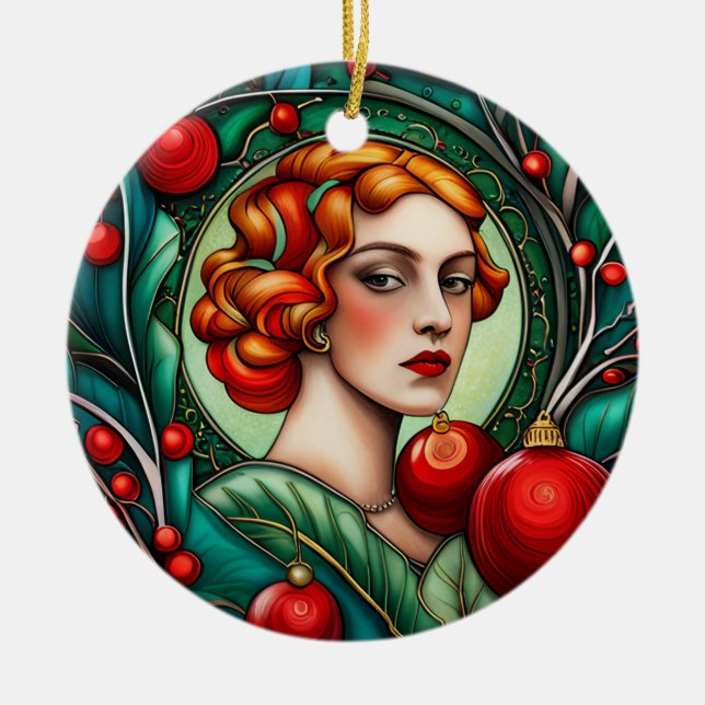 Der Jolly Redhead: Baubles & Baum Keramik Ornament (Vorne)