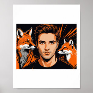 Der junge Junge und der orange Fuchs Aufkleber Poster