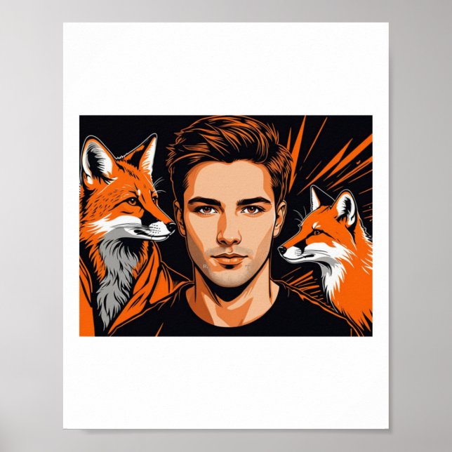 Der junge Junge und der orange Fuchs Aufkleber  Poster (Vorne)