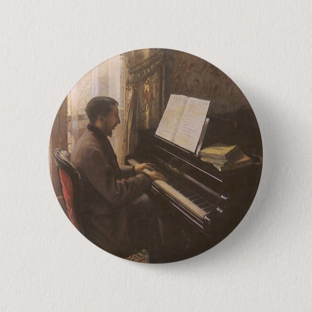 Der junge Mann spielt Klavier von Gustave Caillebo Button (Vorderseite)