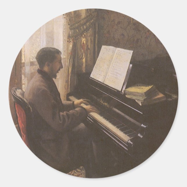 Der junge Mann spielt Klavier von Gustave Caillebo Runder Aufkleber (Vorderseite)
