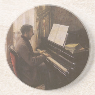 Der junge Mann spielt Klavier von Gustave Caillebo Sandstein Untersetzer