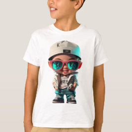 Der Junge Posen in stilvollem Kleiderhip Hop T-Shirt