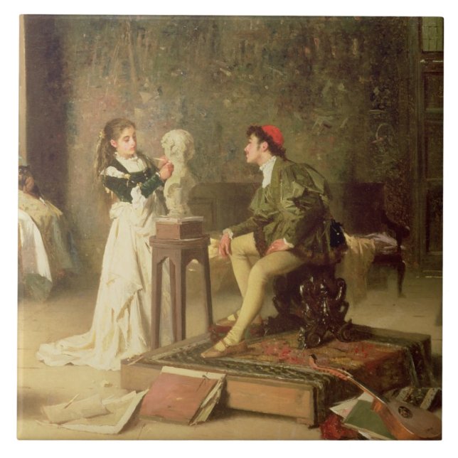 Der junge Sculptress (Öl auf Leinwand) Fliese (Vorderseite)