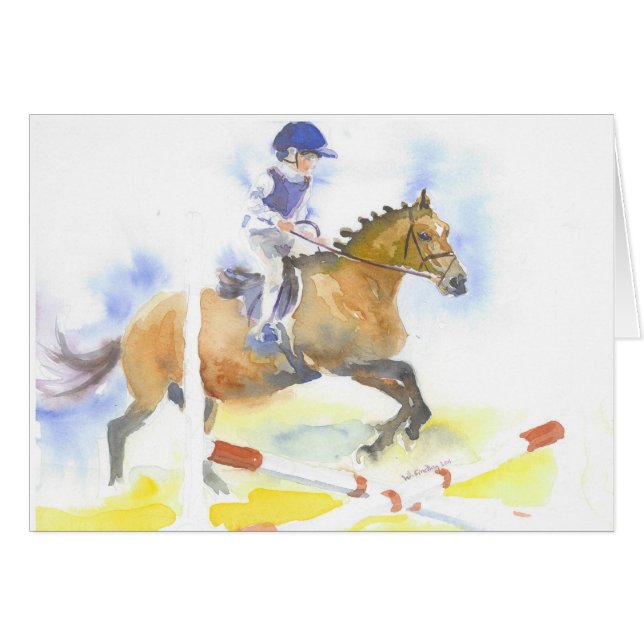 Der Junge springend auf sein Pony (Vorderseite (Horizontal))