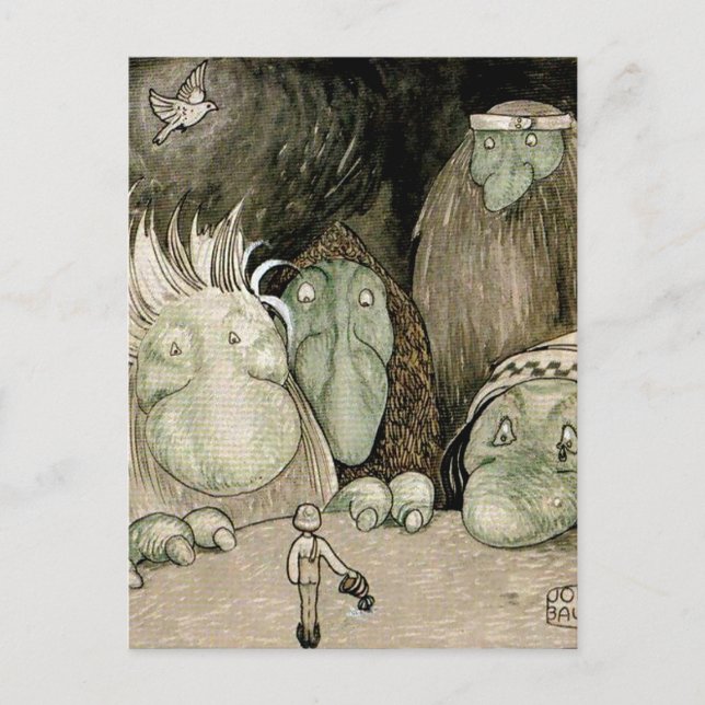 "Der Junge und die Trolle" Wasserfarbe von John Ba Postkarte (Vorderseite)