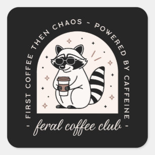 Der Kaffee-Klub lustige Raccoon liebt Mädchenrekor Quadratischer Aufkleber