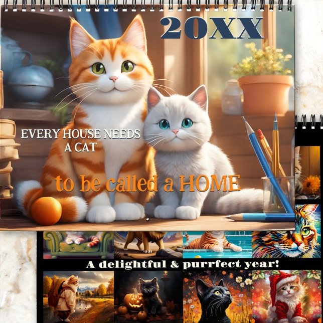 Der Kalender der Illustrierten Katze (A funny surreal fantasy calendar with whimsical illustrations of cats in different styles)