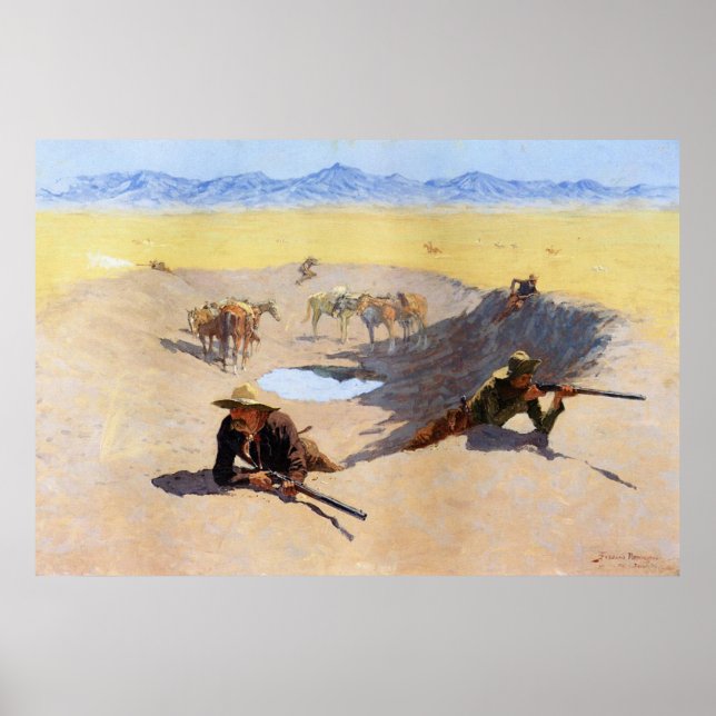 Der Kampf um das Wasserloch ~ Frederic Remington Poster (Vorne)