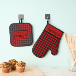 Der Karierte Grillmaster Black und Red Lumberjack Ofenhandschuh & Topflappen-Set
