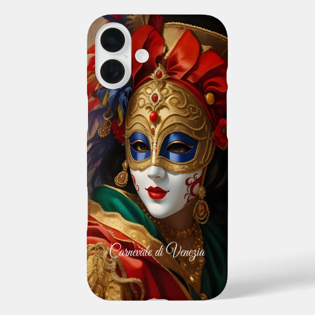 Der Karneval von Venedig maskiert goldblau iPhone 16 Plus Hülle (Rückseite)