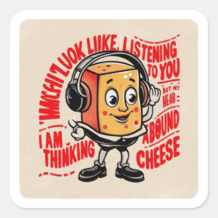 Der Käse hat ein freundliches Gesicht Quadratischer Aufkleber