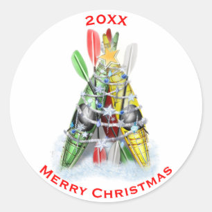 Der Kayak-Weihnachtsbaum personalisiert Runder Aufkleber